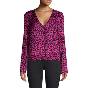 Women's Milly Pink Black Leopard Print V-Neck‎ Blouse sz Sm